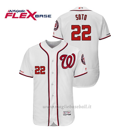 Maglia Baseball Uomo Washington Nationals Juan Soto 150th Aniversario Patch Flex Base Bianco